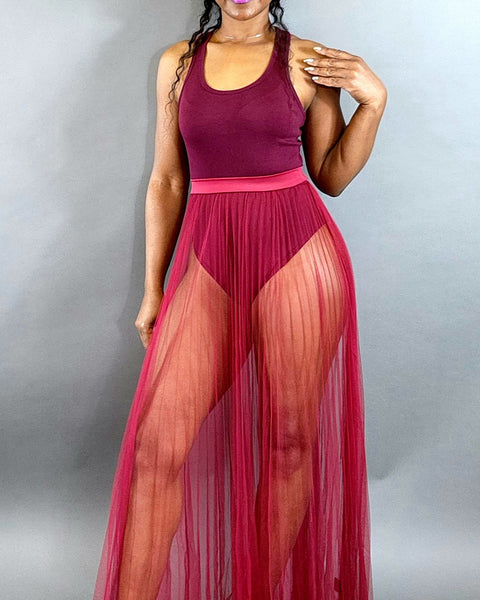 Dare Me Sheer Maxi-Burgundy - Oh, It's Me! Boutique