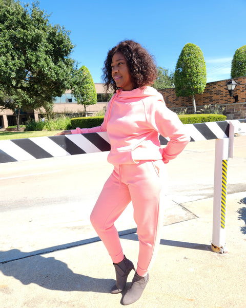 Side Draw Hoodie Set-Pink - Oh, It's Me! Boutique