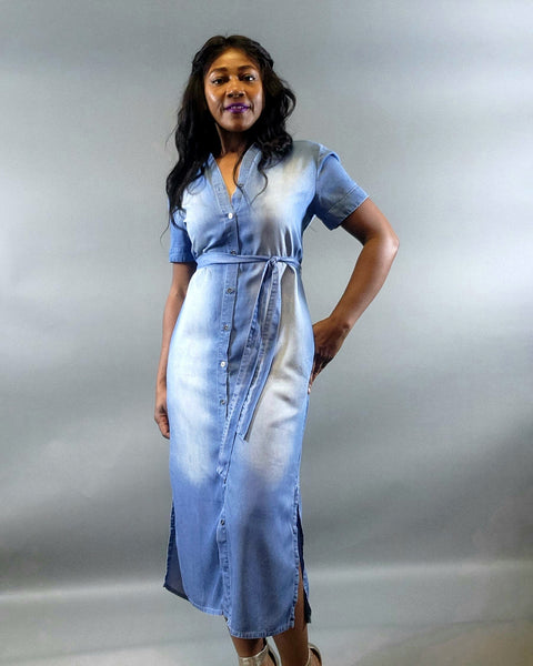 Either Way Cardigan Dress-Chambray - Oh, It's Me! Boutique