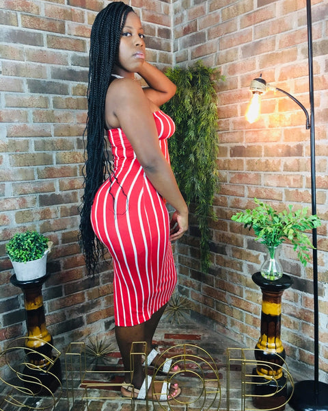 Striped Strapless Bodycon-Red - Oh, It's Me! Boutique