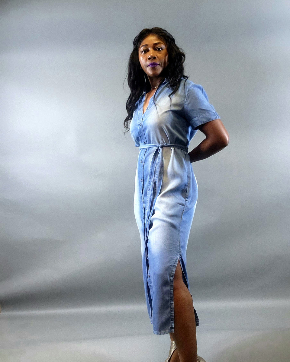 Either Way Cardigan Dress-Chambray - Oh, It's Me! Boutique