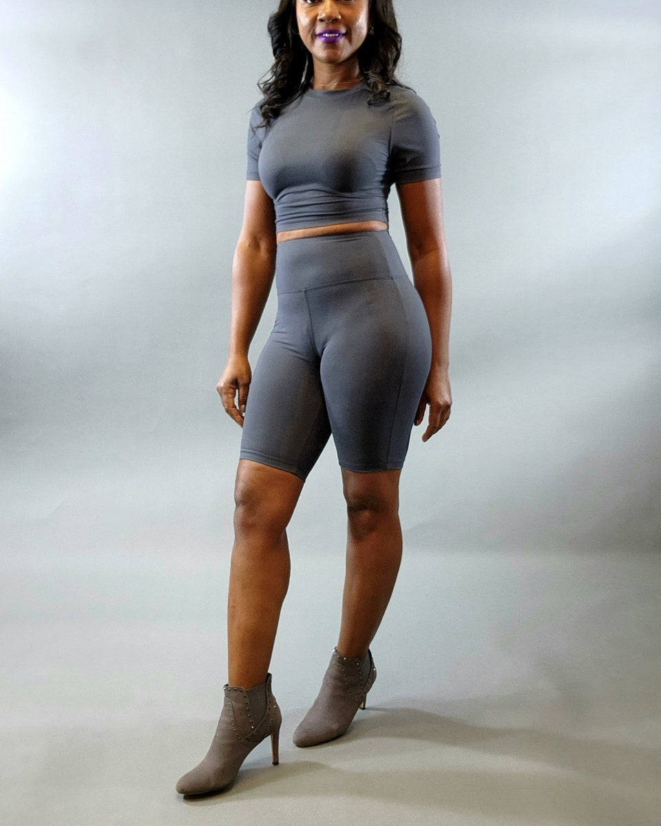 Crop Top & Short Legging Set-Ash Grey - Oh, It's Me! Boutique