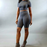 Crop Top & Short Legging Set-Ash Grey - Oh, It's Me! Boutique
