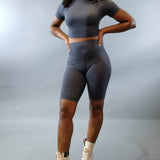 Crop Top & Short Legging Set-Ash Grey - Oh, It's Me! Boutique