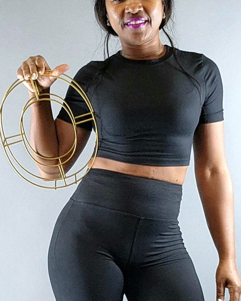 Crop Top & Short Legging Set-Black - Oh, It's Me! Boutique