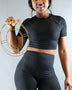Crop Top & Short Legging Set-Black - Oh, It's Me! Boutique