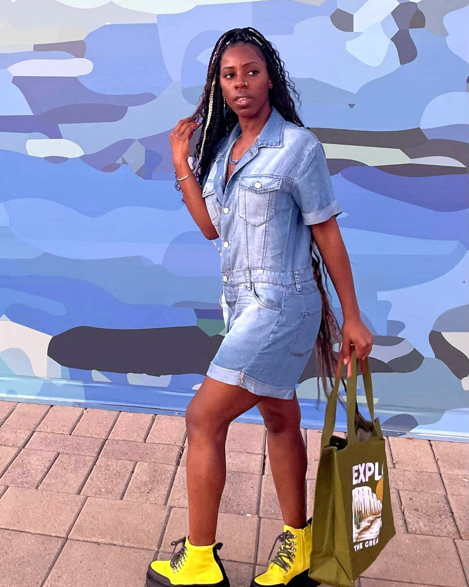 Shirt Romper-Chambray - Oh, It's Me! Boutique